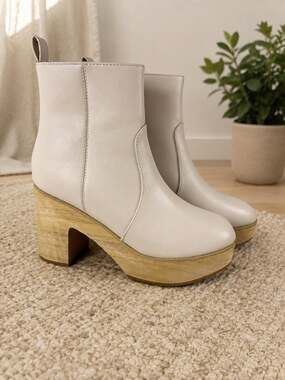 Bohme Finley Heeled Platform Bootie Off White Cream Ankle Boots Size 5.5